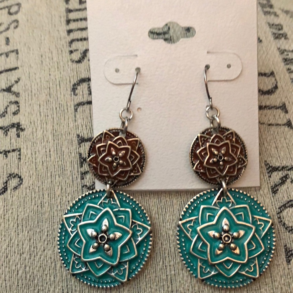 NWT turquoise floral earrings - Picture 1 of 2